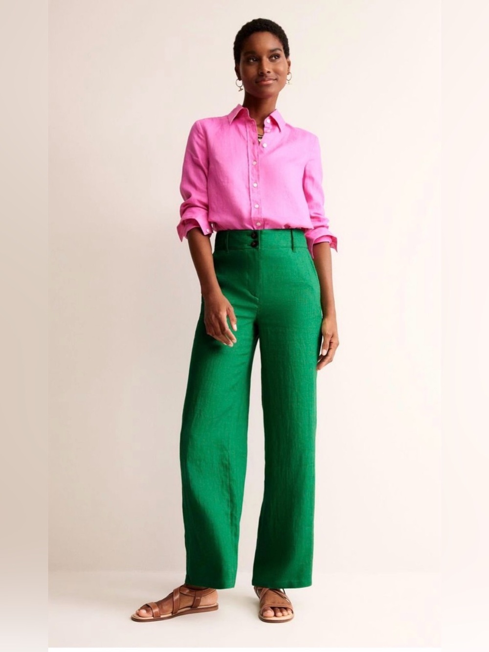 Boden Women's Green Westbourne Linen Pants Size 14 Long